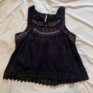 Free People Black Embroidered Tank Top